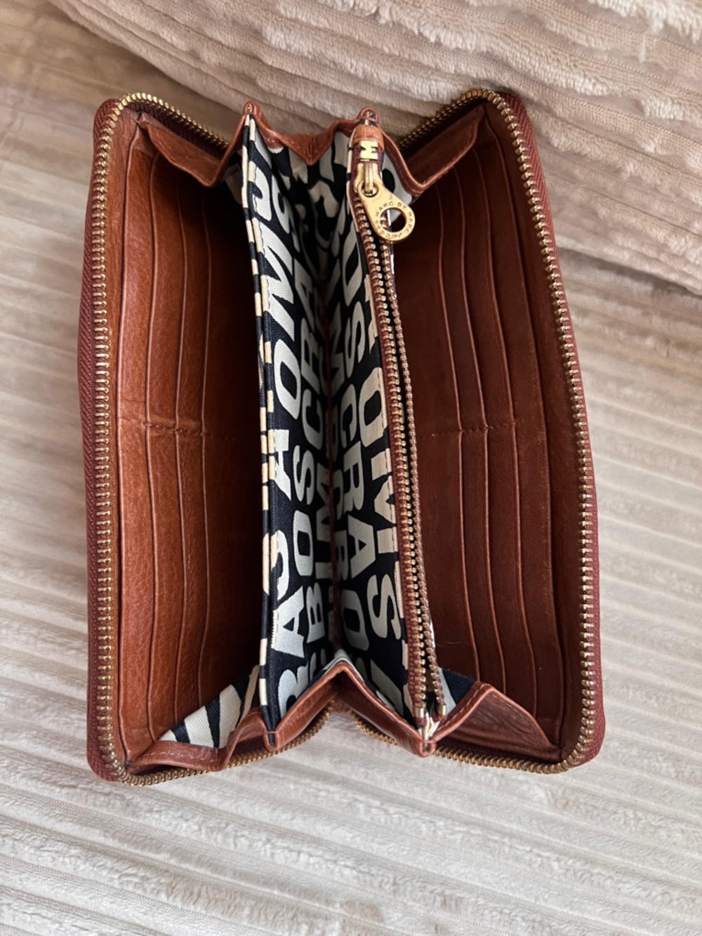 Marc By Marc Jacobs Brown Leather Zip Wallet with Gold Plaque